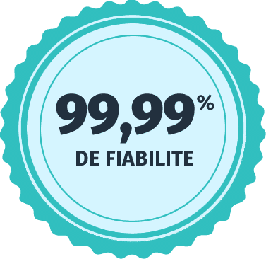 Badge indiquant une fiabilité de 99,99 % pour les résultats d’un test de paternité