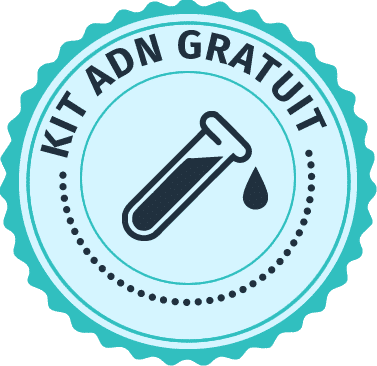 Badge indiquant kit ADN gratuit pour la réalisation d’un test de paternité