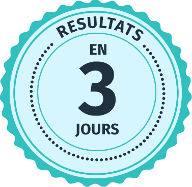 Badge indiquant des résultats en 3 jours pour la réalisation d’un test de paternité
